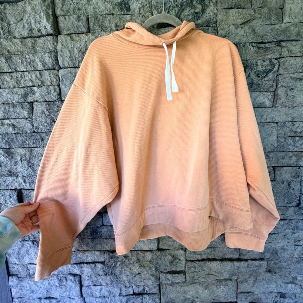 Madewell MWL Ribbed Hoodie Women XXL Peach Stretch Minimalist Lounge Oversized